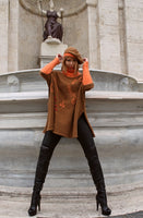 Vicuna Boucle Sweater-Poncho with Beret