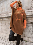 Vicuna Boucle Sweater-Poncho with Beret