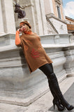 Vicuna Boucle Sweater-Poncho with Beret