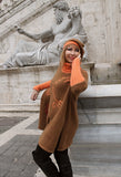 Vicuna Boucle Sweater-Poncho with Beret