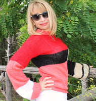 Mohair Handknitted sweater in Color Block Style