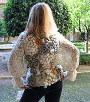 Designer Hand Knitted Organic Wool Sweater with Puffy Bell sleeves