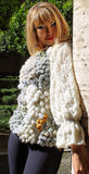 Designer Hand Knitted Organic Wool Sweater with Puffy Bell sleeves