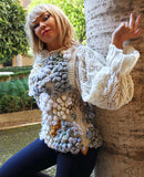 Designer Hand Knitted Organic Wool Sweater with Puffy Bell sleeves