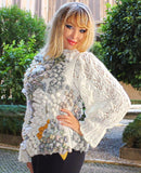 Designer Hand Knitted Organic Wool Sweater with Puffy Bell sleeves