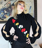 Black Wool Embroidered Unique Designer Bohemian Asymmetrical sweater