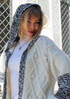 Mohair Black&White Chunky Knit Hoodie Vest Cardigan