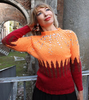 Designer Hand Knitted Organic Mohair Sweater with Strass and Paillettes