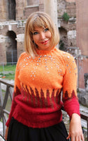 Designer Hand Knitted Organic Mohair Sweater with Strass and Paillettes