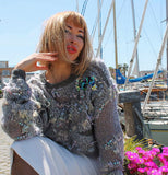 Designer Hand Knitted Mohair Sweater with fish net effect