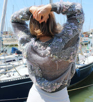 Designer Hand Knitted Mohair Sweater with fish net effect