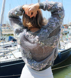 Designer Hand Knitted Mohair Sweater with fish net effect