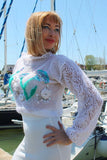 Designer Hand Knitted Mohair Sweater with paillette flowers and embroidery