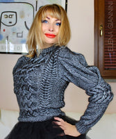 Silver Handknitted Designer Sweater with cables