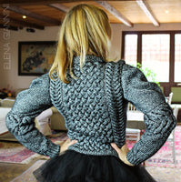 Silver Handknitted Designer Sweater with cables