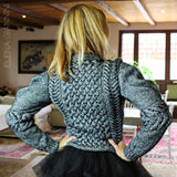 Silver Handknitted Designer Sweater with cables