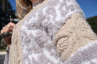 Designer Handknit Oversized Cardigan with Animal Pattern