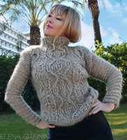 Designer Handknitted Mohair Sweater with Arans and Cables