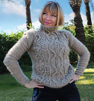 Designer Handknitted Mohair Sweater with Arans and Cables