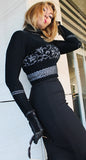 Black Short Handknitted Designer Sweater with Silver Floral Pattern