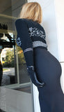 Black Short Handknitted Designer Sweater with Silver Floral Pattern