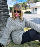 Designer Handknitted Oversized Fluffy Sweater with Cables