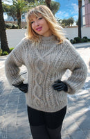 Designer Handknitted Oversized Fluffy Sweater with Cables