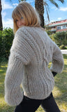 Designer Handknitted Oversized Fluffy Sweater with Cables