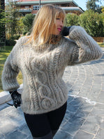 Designer Handknitted Oversized Fluffy Sweater with Cables