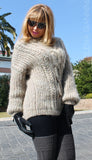 Designer Handknitted Oversized Fluffy Sweater with Cables