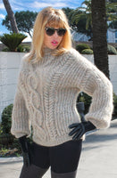 Designer Handknitted Oversized Fluffy Sweater with Cables