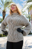 Designer Handknitted Oversized Fluffy Sweater with Cables