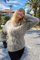 Designer Handknitted Oversized Fluffy Sweater with Cables