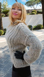 Designer Handknitted Oversized Fluffy Sweater with Cables