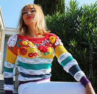 Designer Hand Knitted Sweater with Embroidery