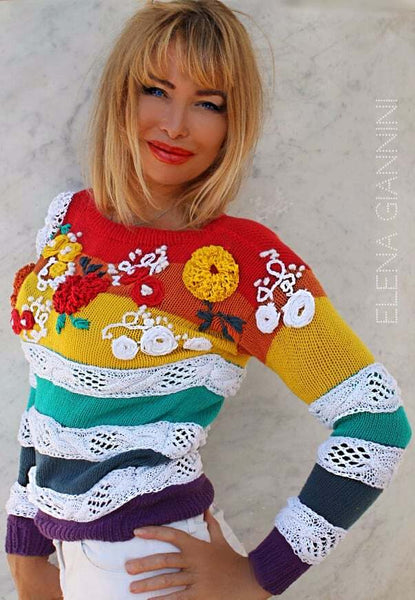 Designer Hand Knitted Sweater with Embroidery