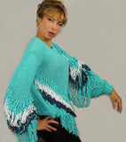 Blue Hippie Boho Trendy sweater with Fringe