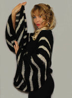 Black Mohair Fuzzy Stripped Bohemian chic sweater