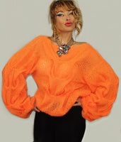 Orange Handknit Mohair Loose Knit Designer sweater