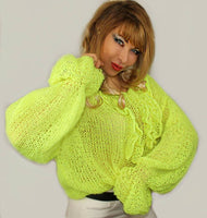 Mohair Oversized Loose Knitted Yellow Sweater