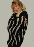 Black Mohair Fuzzy Stripped Bohemian chic sweater