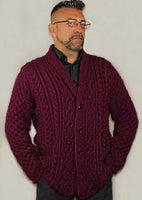 Mens Button up Wool Fashionable cardigan with shawl collar