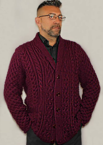 Mens Button up Wool Fashionable cardigan with shawl collar