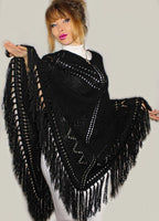 Wool Poncho with Fringe, Bohemian tunic