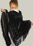 Wool Poncho with Fringe, Bohemian tunic