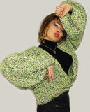 Mohair Oversized Alpaca Chunky Knit Cardigan, Green Bomber