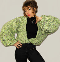 Mohair Oversized Alpaca Chunky Knit Cardigan, Green Bomber