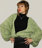 Mohair Oversized Alpaca Chunky Knit Cardigan, Green Bomber