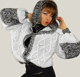 Mohair Black&White Chunky Knit Hoodie Vest Cardigan