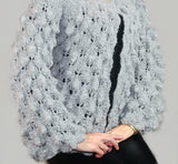 Designer Bouclé Gray Elegant Hand knit women's Alpaca Cardigan